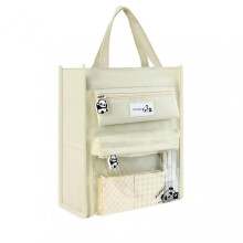 (White) Multi Pockets Bookbags with Handle Zipper Document Bag for Women Men