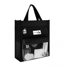 (Black) Multi Pockets Bookbags with Handle Zipper Document Bag for Women Men