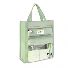 (Green) Multi Pockets Bookbags with Handle Zipper Document Bag for Women Men