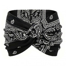 (1) Women's Bohemian Style Paisley Printed Hairband Wide Elastic Headband, Wide Non-slip Knotted Hair Accessories for Yoga