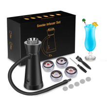 Cocktail Smoker Kit - Portable Smoking Gun Infuser for Cocktails, Meat, BBQ, Cheese with 4 Wood Chip Flavors, Black Aluminum Alloy