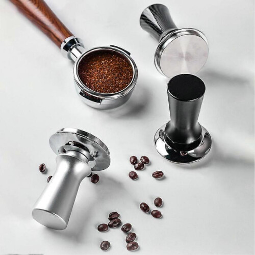 (53mm Thread, Silver) Professional Polished Coffee Tamper with Flat Base Stainless Steel Flat Base Tamping Tool Great Present Idea 2