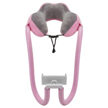 Générique Neck Pillow with Smartphone Holder - Adjustable Portable Neck Support, Soft Anti-Stiff Pillow in Pink