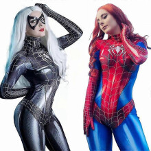 (S, Red) Spider Woman Bodysuit Cosplay Costume Sexy Spider-man Jumpsuit Party Gift