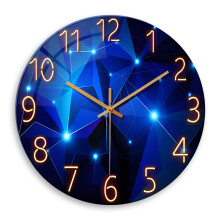 Round Blue Wall Clocks 12 Inch Glass Modern Silent Non-Ticking Battery Operated Living Room Decor