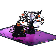 Halloween Night Scarecrows Pumpkins 3D Popup Greeting Card for a