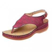 (38, Wine Red) Women's Orthotic Sandals Summer Toe Separator PU Leather Non-Slip Flip Flops