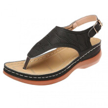 (39, Black) Women's Orthotic Sandals Summer Toe Separator PU Leather Non-Slip Flip Flops