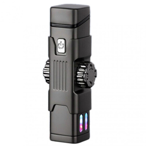 (Grey) Windproof Double Arc Lighter with Colorful Led Light for Lighter Lover