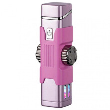 (Pink) Windproof Double Arc Lighter with Colorful Led Light for Lighter Lover