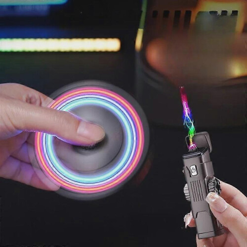 (Pink) Windproof Double Arc Lighter with Colorful Led Light for Lighter Lover 2