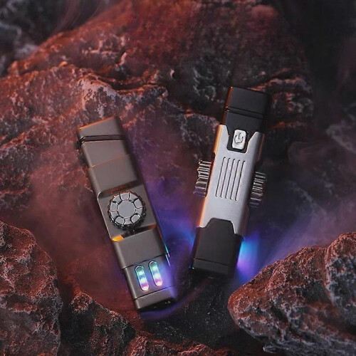 (Silver) Windproof Double Arc Lighter with Colorful Led Light for Lighter Lover 2