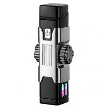 (Silver) Windproof Double Arc Lighter with Colorful Led Light for Lighter Lover