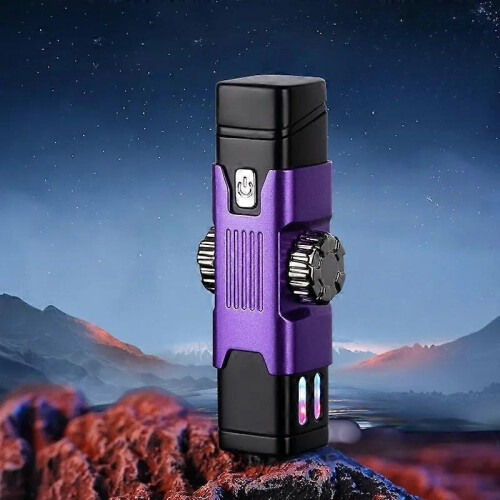 (Grey) Windproof Double Arc Lighter with Colorful Led Light for Lighter Lover 2