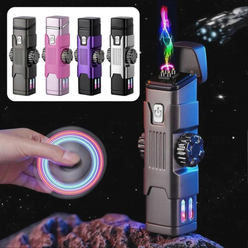 (Silver) Windproof Double Arc Lighter with Colorful Led Light for Lighter Lover 1