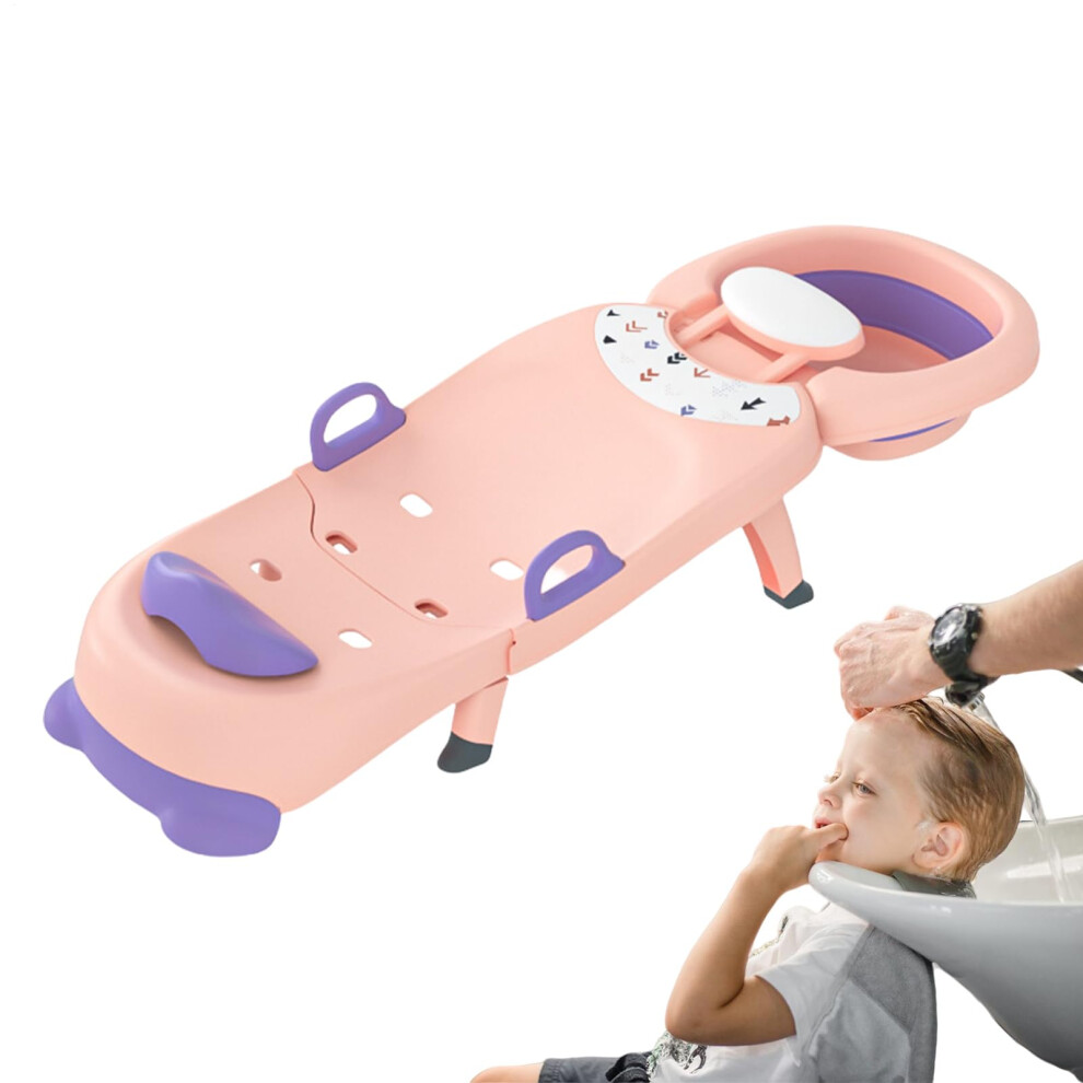 Kids Shampoo Chair, Foldable Salon Seat 45.66in, Adjustable Headrest, Comfortable Reclining Design for Toddler Haircare