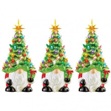 (3pcs) Ceramic Gnome Christmas Tree Night Light, Lighted Christmas Gnome Tree, Nostalgic Night Light for Bedroom Office Indoor Decoration