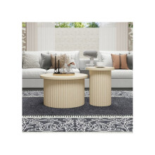 Tavolino rotondo - MUVOE - Set di 2 pezzi - Legno naturale - Design contemporaneo - Stabile e durevole