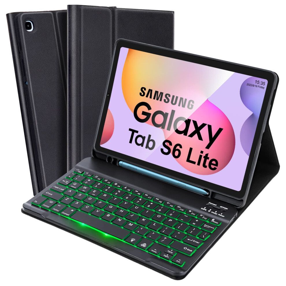 Backlit Keyboard Case For Samsung Tab S6 Lite 10.4 Inch 2024/2022/2020, Slim Detachable Cover With S Pen Holder, Black 9016109643100