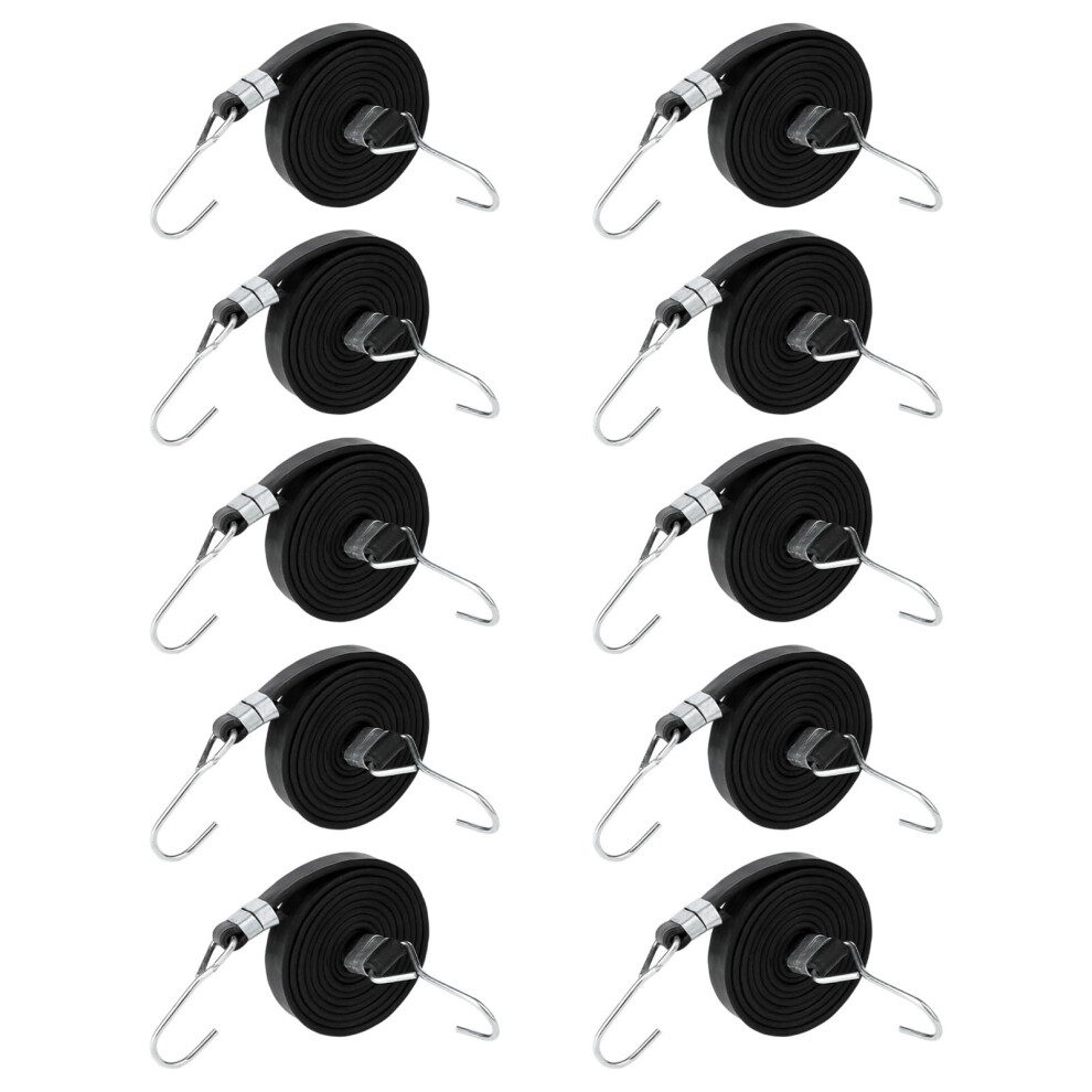High Elasticity Black Bungee Straps 10Pcs With Hooks For Outdoor Luggage And Motorcycle Cargo Securement 6447073439445