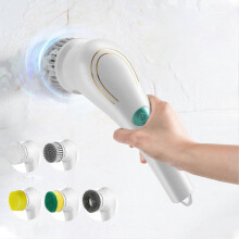 Handheld Electric Cleaning Brush  with 5 Replacement Brush Heads for Dish Sofa Carpet Kitchen Bathroom