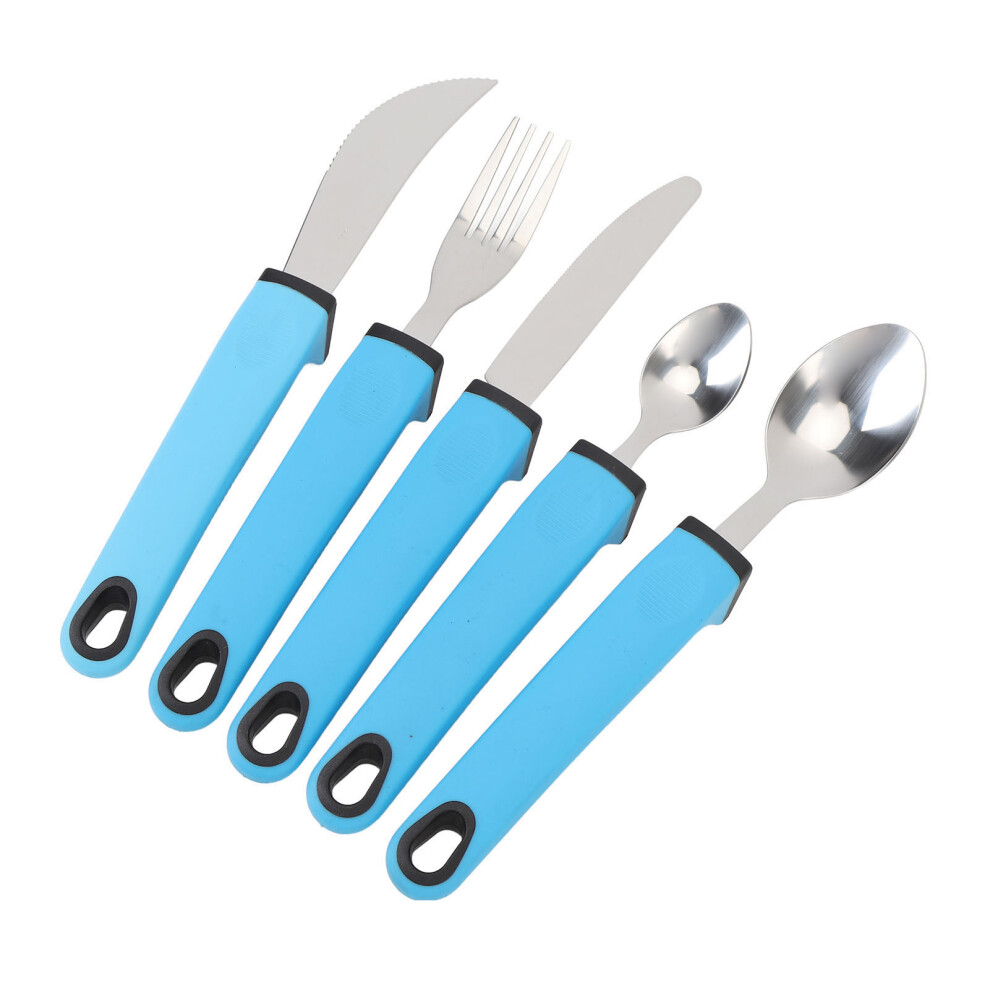 Blue 5Pcs Adaptive Cutlery Set Anti Slip Tpr Handles For Elderly