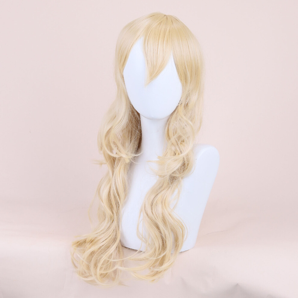 Unisex Long Blonde Wavy Curly Synthetic Cosplay Wig For Women, Breathable & Durable