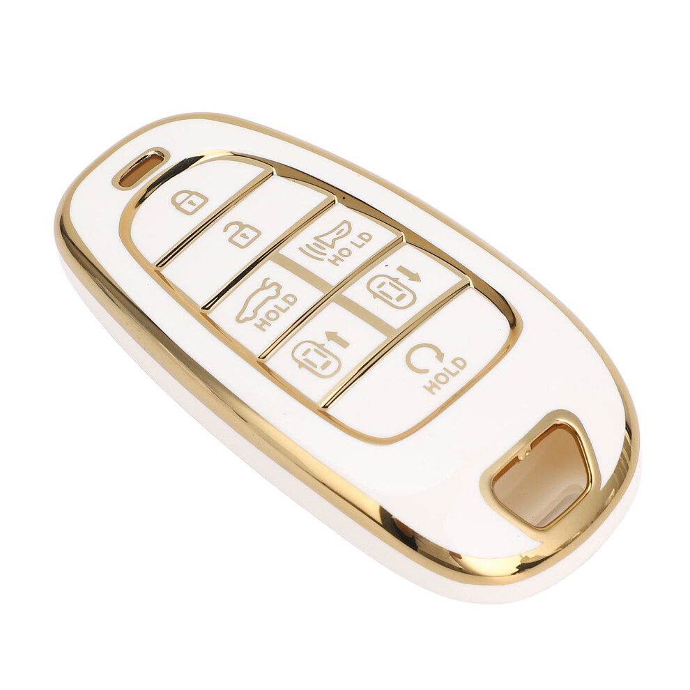 7-Button Pu Car Key Fob Cover For Sonata Tucson Santa Cruz 2022-2024 White 6941346449679