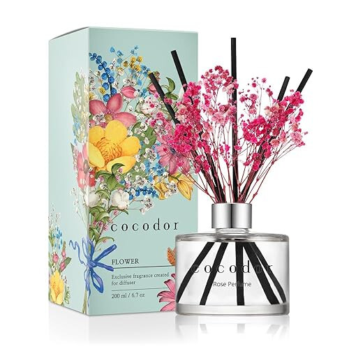 cOcODOR Preserved Real Flower Reed DiffuserRose Perfume 67oz(200ml) 1 PackReed Diffuser Set, Oil Diffuser & Reed Diffuser Sticks, Home Decor & Office 1
