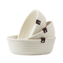 Set of 3 Cotton Rope Storage Baskets - Small White Woven Organizers for Bathroom, Nursery, Home Decor