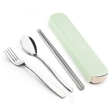 3Pcs Stainless Steel Cutlery Fork Spoon Chopsticks Reusable with Case