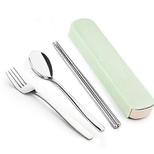 3Pcs Stainless Steel Cutlery Fork Spoon Chopsticks Reusable with Case
