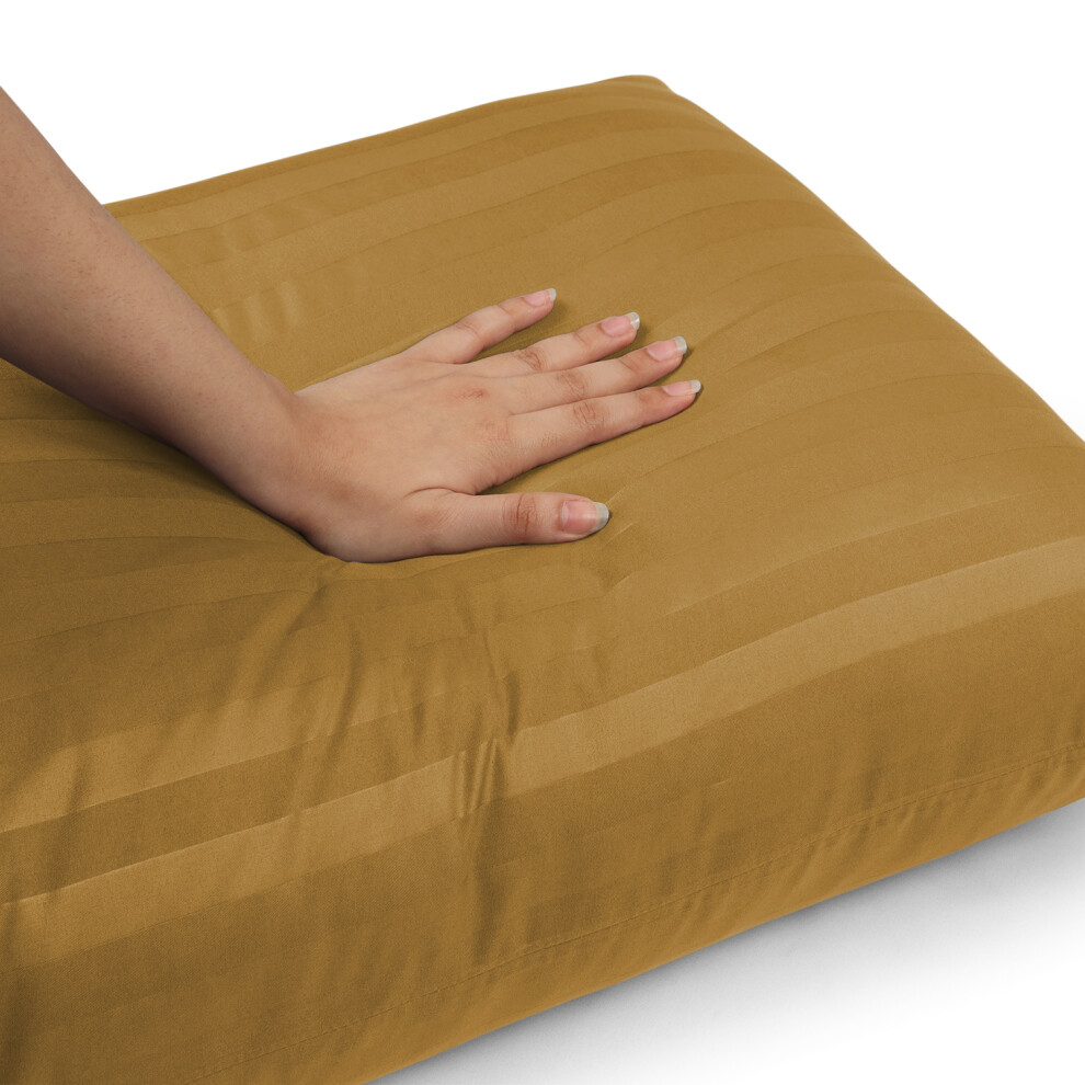 (Pillowcase Pair, Ochre) Stripe Fitted Bed Sheet 40cm Deep- Elastic Microfiber Fitted Sheet-image-OPC-PKBRR96-NEW