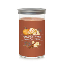 Yankee Candle Pumpkin Banana Scone Signature mittelgrosse Stumpenkerze 14,25 oz Dunkelorange Sojawachsmischung mit Metalldeckel und Untersetze