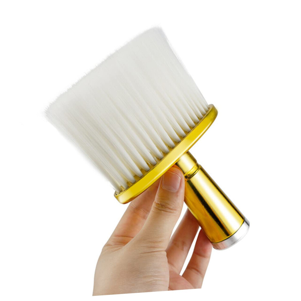 Hairdressing Duster Brush with Electroplated Handle for Salon and Home Use, Portable Neck Hair Sweep Tool, Comfortable Grip