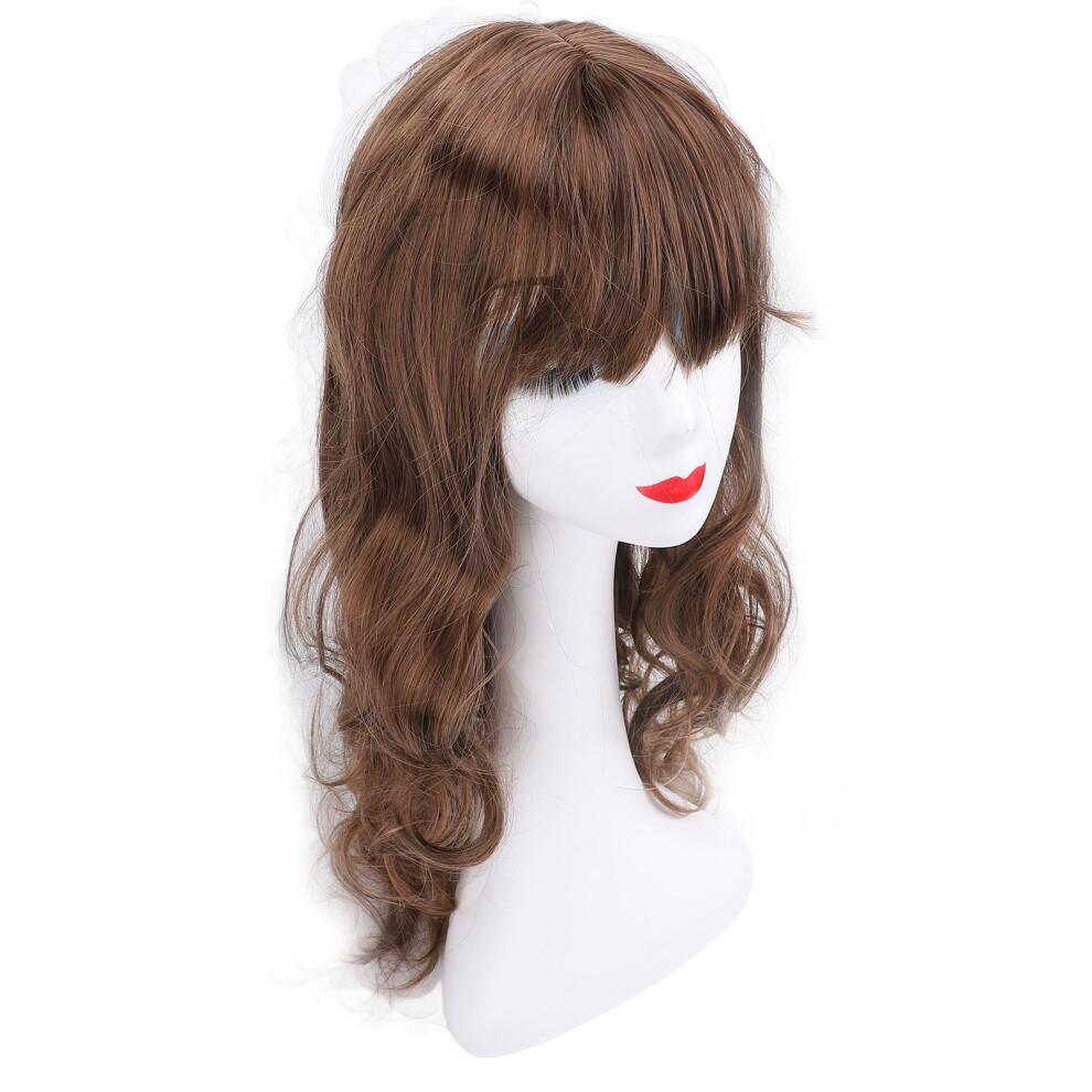 Unisex Brown Long Light Wavy Heat-Friendly Curly Wig With Bangs For Parties