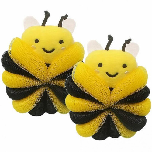 2 Bath Balls, Soft Bee Loofah Sponge for Shower Scrub