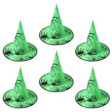 Set of 6 Halloween Witch Hat Decorations for Halloween-Green