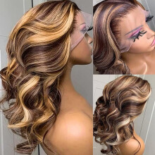 MISSJAY 24-Inch 13x6 HD Lace Front Wig - Honey Blonde Ombre Highlight, Body Wave, 180% Density, Human Hair (B0C2CJ3CT3)