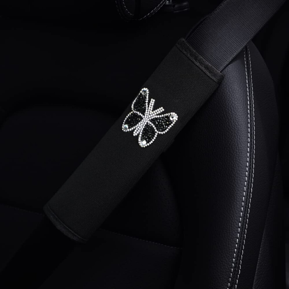 Car Seat Belt Shoulder Pad With Rhinestones Butterflies Design, Seat Belt Protector Padding For Car Interior, 1 Item Black 9016109646231