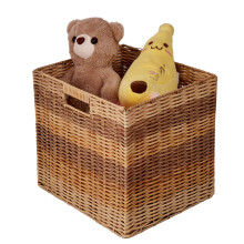 Foldable Wicker Storage Cube Baskets 32x28x30cm Handwoven Laundry Box Toy Organizer for Bedroom and Entrance Shelves