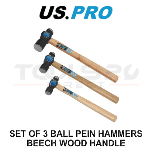 us pro US PRO Tools Set of 3 Ball Pein Hammers - Beech Wood Handle 4533