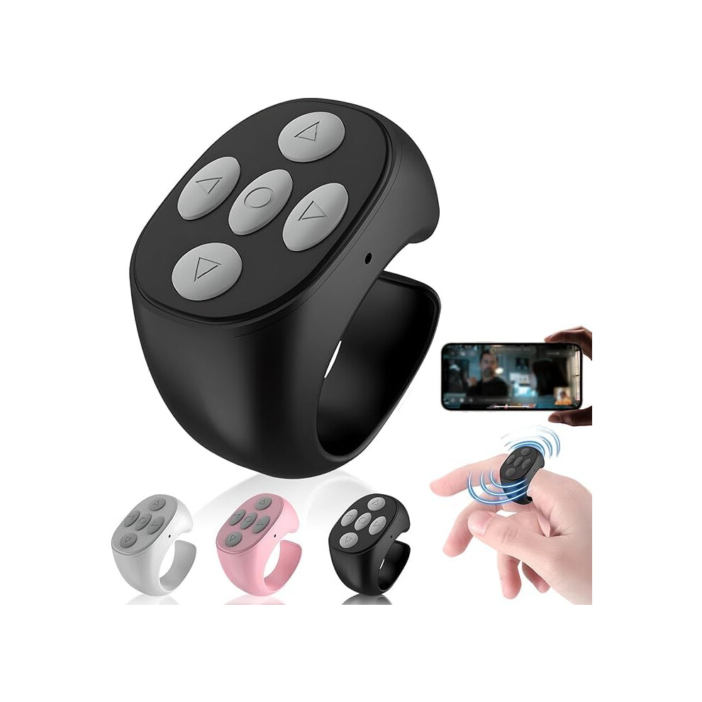 Fingertip Wireless Bluetooth Remote Control Page Turner Scroller Ring For Videos Music Camera Shutter 2025 Model Black 6038364115508