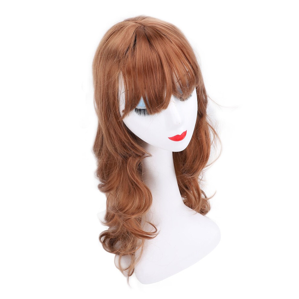 Air Bangs Wig Flaxen Yellow Synthetic Long Wavy Hair for Party