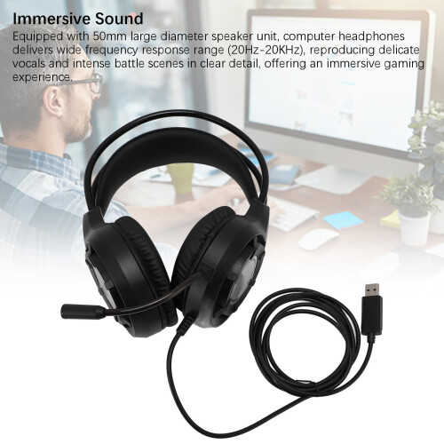 Wired USB Gaming Headset with Microphone, RGB Lights, 2m Cable 2