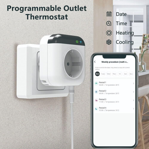 Smart Thermostat Socket for Tuya, WiFi Programmable Smart Socket with Voice Control for Heaters and Home Automation 1