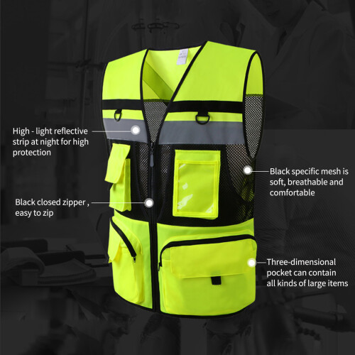 High Visibility Reflective Safety Vest Zip Pocket 1