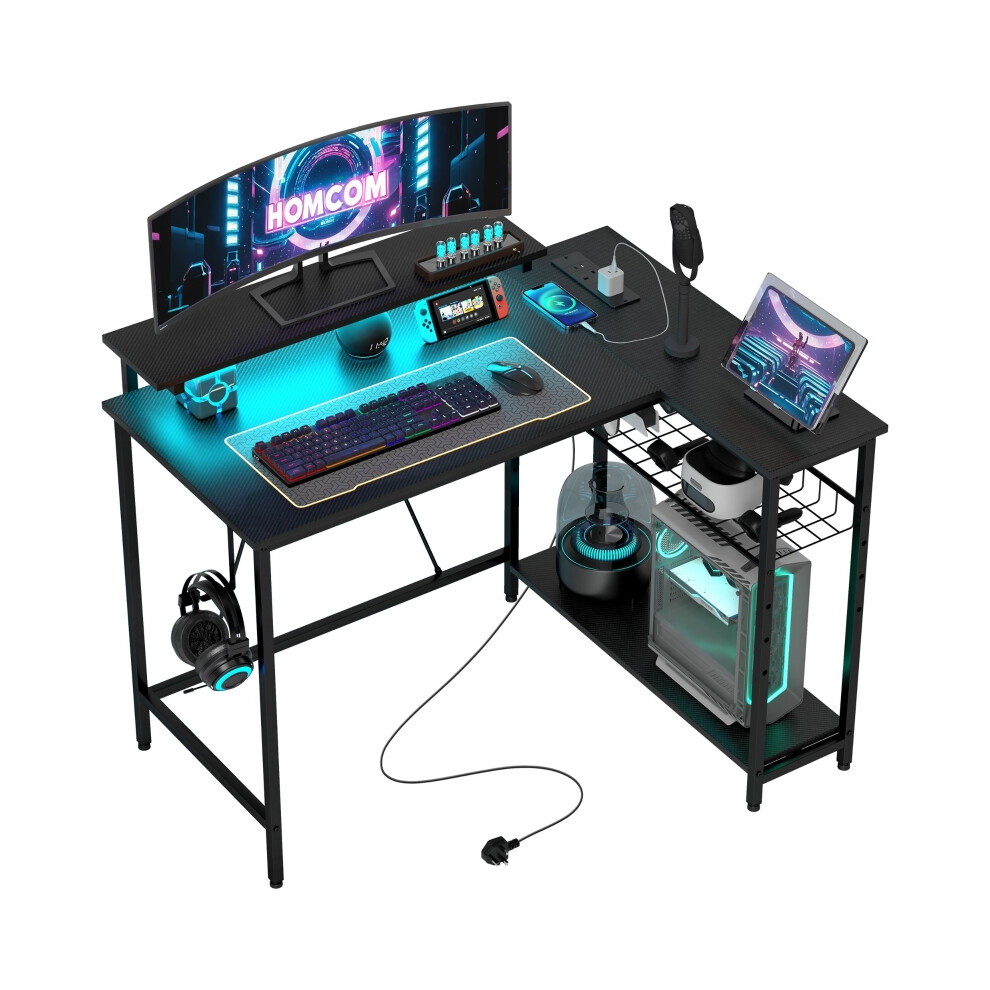 Black HOMCOM Reversible 'L' LED Gaming & Office Desk with Adjustable Lighting Sturdy Construction for Home & Gaming-image-OPC-PKBS7NZ-NEW