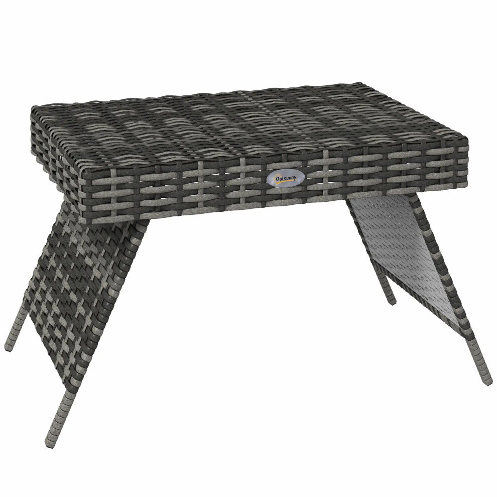 Outdoor Side Table - Foldable Rattan Garden Coffee Table with Steel Frame Space Saving Bistro Furniture 60x41x41cm Mixed Grey-image-OPC-PKBS8ZS-NEW