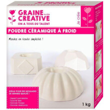 Polvo cerámico en frío - SEMILLA CREATIVA - 1 kg - Color blanco - Moldeo preciso - Mixto